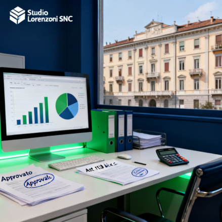 Grafico bilancio condominiale con tabelle entrate/uscite e millesimi, Studio Lorenzoni SNC amministratore Bologna: trasparenza rendiconto art. 1130-bis c.c., criteri misto cassa-competenza.